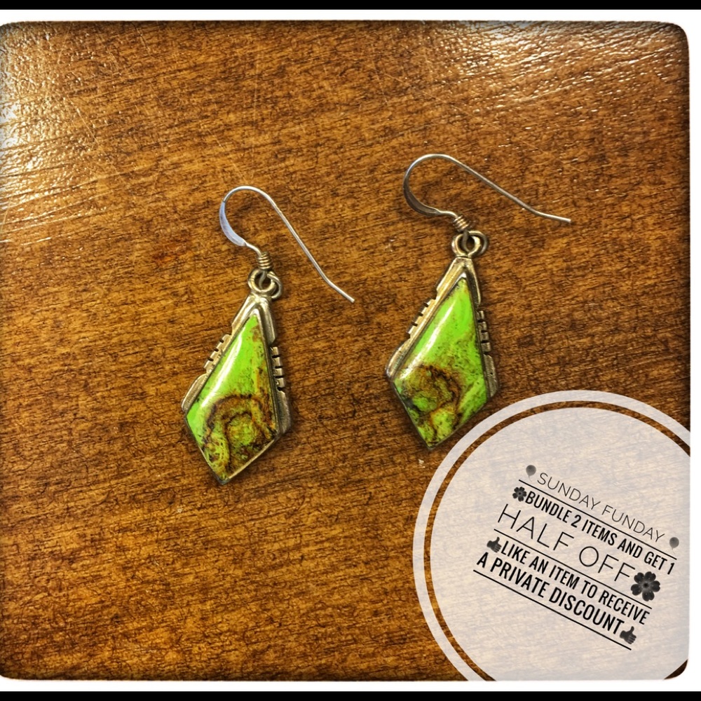 Japser stone earrings green & brown, real silver